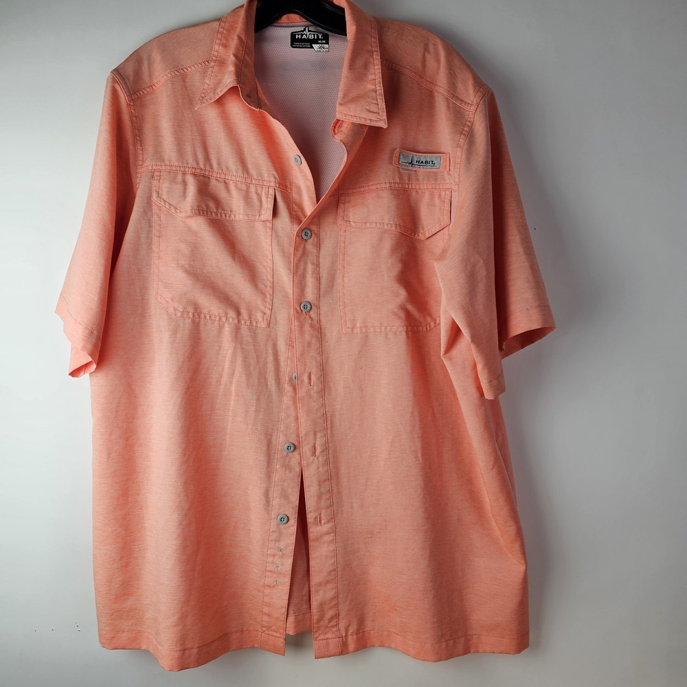 Habit Shirt M Mens‎ Orange Short Sleeve Vented Button Fishing Hiking Outdoors